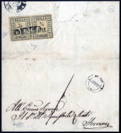 Cover 1859, Lettera Da Cento (SD Punti 6) Il 20.9 Per Ferrara Affrancata Con Coppia ½ B. Giallo Paglia, Firmata AD, Rayb - Romagna