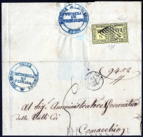 Cover 1859, Lettera Da Ferrara Il 21.11 Per Comacchio Affrancata Con Coppia ½ B. Giallo Paglia, Firmata AD E Oliva, Sass - Romagna