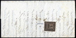 Cover 1859, Lettera Da Faenza Il 8.9 Per Russi Affrancata Con 1 B. Bruno Grigio, Firmata Bolaffi, Sass. 2 / 1875,- - Romagne