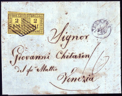 Cover 1859, Lettera Da Ferrara Il 1.12 Per Venezia Affrancata Con Coppia 2 B. Giallo Arancio, Sass. 3 / 5500,- - Romagne