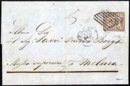 Cover 1859, Lettera Da Ferrara Il 13.12 Per Melara Affrancata Con 5 B. Violetto, Cert. A Diena E Colla, Sass. 6 / 7500,- - Romagna