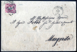 Cover 1853, Lettera Da Torino 6 MAR.53 Per Margarita Con C.40 Rosa Carminio Prima Emissione (3 Cat. 45000) Margini Da Su - Sardinia