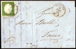 Cover 1855, Lettera Da Torino Il 31.5 Per Città Affrancata Con 5 C. Verde Giallo, Isolato, Cert. Enzo Diena, Sass. 7 / 1 - Sardinia