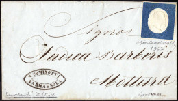 Cover 1855, Lettera Da Carmagnola Il 20.10 Per Mottura Affrancata Con 20 C. Azzurro, Non Timbrato In Quanto Trasportata  - Sardinien