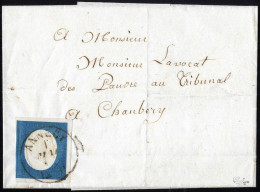 Cover 1855, Lettera Da Annecy Il 1.5 Per Chambery Affrancata Con 20 C. Azzurro Chiaro, Sass. 8b / 1350,- Michel 8b - Sardaigne