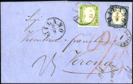 Cover 1859, Lettera Da Milano Il 7.9 Per Verona Affrancata Con 5 C. E 20 C., IV Di Sardegna Spedita Per Via Della Svizze - Sardinia