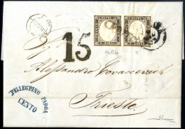 Cover 1860, Lettera Del 6.6.1860 Da Cento Via Ferrara A Trieste, Affrancata Per Il Porto Di 20 C. Fino Al Confine Con L' - Sardinien