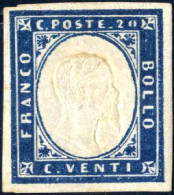 * 1855, IV Em. 20 Cent. Cobalto Verdastro Scuro, II Tavola, Tiratura Del 1861, Molto Ben Marginato, Nuovo Con Piena Gomm - Sardaigne