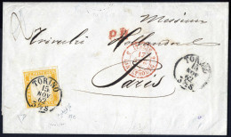 Cover 1862, Lettera Da Torino Il 15.11 Per Parigi (Francia) Affrancata Doppio Porto Con 80 C. Giallo Arancio Isolato, Fi - Sardinia