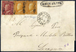 Cover 1859, Assicurata Del 1 .6.1859 Da Palermo A Siracusa, Affrancata Con Due Esemplari Del 1/2 Grana Arancio, II Tavol - Sicilië