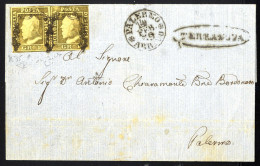 Cover 1859, Lettera Da Terranova Del 9.2 Per Palermo Affrancata Con Coppia 1 Gr. Oliva Grigiastro II Tavola Carta Di Nap - Sicily