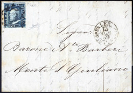 Cover 1859, Lettera Da Palermo Del 13.8 Per Monte S. Giuliano, Affrancata Con 2 Gr. Azzurro I Tavola Carta Di Napoli Rit - Sicilië