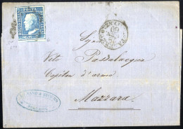 Cover 1860, Lettera Del 19.1.1860 Da Palermo A Mazzara, Affrancata Con 2 Grana Azzurro, I Tavola, Carta Di Palermo, Ampi - Sicily