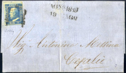 Cover 1859, Lettera Del 19.5.1859 Da Messina A Cefalù, Affrancata Con 2 Grana Azzurro Oltremare, II Tavola, Carta Di Nap - Sicily
