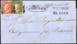 Cover 1859, Assicurata Del 31.12.1859 Da Messina A Castrogiovanni Per Piazza, Affrancata Con 1 Grano Olivo Gristastro, I - Sicily