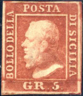 (*) 1859, 5 Grana Rosa Mattone I.a Tavola, Pos. 44, Nuovo Senza Gomma, Buoni/ampi Margini, Ma Piccolo Punto Di Assottigl - Sicile