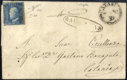 Cover AUGUSTA, Ovale C.f. Su Lettera Dell'Ottobre 1859 Per Catania, Affrancata Con 2 Grana Azzurro, I Tavola, Carta Di N - Sicile