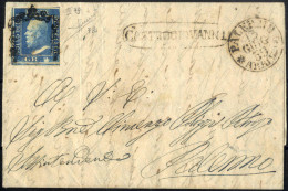 Cover CASTROGIOVANNI, Ovale S.f. Su Lettera Del 12.6.1859 Per Palermo, Affrancata Con 2 Grana Azzurro Oltremare, Carta D - Sicily