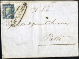 Cover MILAZZO, Ovale C.f. Su Lettera Completa Del Testo Del 24.2.1859 Per Patti, Affrancata Con 2 Grana Azzurro Oltremar - Sicily