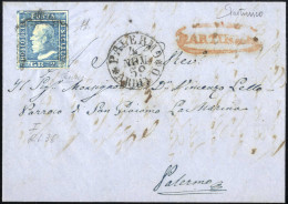 Cover PARTINICO, Ovale Rosso S.f. Su Lettera Del 3.11.1859 Per Palermo, Affrancata Con 2 Grana Azzurro, Carta Di Palermo - Sicily