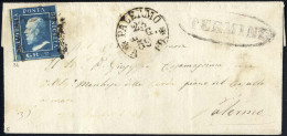 Cover TERMINI, Ovale S.f. Su Lettera Per Palermo Affrancata Con 2 Grana Azzurro Verdastro, Carta Di Napoli, III Tavola,  - Sicile