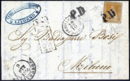 Cover 1856, Circolare Da Livorno Il 9.10 Per Milano Affrancata Con 1 S. Ocra Su Grigio, Filigrana 1, Firmata Raybaudi, C - Toscane