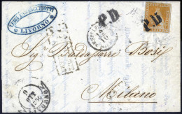 Cover 1856, Circolare Da Livorno Il 9.10 Per Milano Affrancata Con 1 S. Ocra Su Grigio, Filigrana 1, Firmata Raybaudi, C - Tuscany