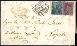 Cover 1853, Lettera Del 25.4.1853 Da Lucca Via Terra A Napoli, Affrancata Fino Al Confine Toscano Con 1 Cr. Carminio Su  - Tuscany