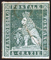 * 1851/52, 4 Cr. Verde Azzurro Su Azzurro, Nuovo Con Gomma Originale, Filigrana 1, Cert. Enzo Diena E Bolaffi (120 %), S - Tuscany