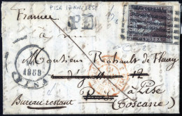 Cover 1858, Lettera Da Pisa Il 15.11 Per Parigi E Rispedita Al Mittente Affrancata Con 9 Cr. Bruno Violaceo Su Grigio, F - Toscane