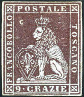 * 1851/52, 9 Cr. Viola Bruno Scurissimo Su Azzurro, Nuovo Con Gomma Originale, Filigrana 1, Cert. Alberto E Enzo Diena,  - Toscane