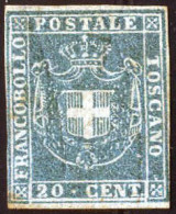 * 1860, Stemma Di Savoia, 20 C. Azzurro, Nuovo Con Gomma Parziale Originale, Cert. Sorani, Sass. 20 / 32000,- Mi. 20a - Toskana