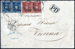 Cover Lettera Due Porti Per L'Austria Transitata Per Via Di Svizzera E Affrancata Con Coppia C.20 Azzurro + Coppia C.40  - Toskana