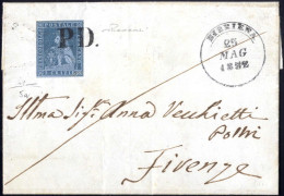 Cover BIBBIENA, Lettera Del 25.5.1852 Da Bibbiena A Firenze, Affrancata Con 2 Cr. Azzurro Grigio Su Azzurro, Margini Bia - Toscana