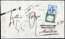 Cover 1863, Lettera Del 8.7.1863 Da Corsico A Mantova, Con Affrancatura Mista Composta Da IV Em. Di Sardegna 5 C. Verde  - Autres & Non Classés