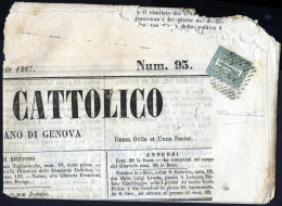 Cover 1867, Giornale "Stendardo Cattolica" Affrancato Con 1 C. Verde Oliva Tiratura Di Torino Applicato Sul Giornale Pri - Autres & Non Classés