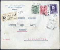 Cover 1928, Lettera Raccomandata Da Roma Il 15.3 Per Sinalunga Affrancata Per 3 L. Con Tra L'altro Vitt. Em. III 2,65 L  - Autres & Non Classés