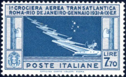 ** 1930, Crociera Aerea Transatlantica Del Gen. Balbo, L. 7,70 Celeste E Grigio, Nuovo Con Gomma Originale Integra, Cert - Otros & Sin Clasificación