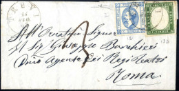 Cover TREVI, Lettera Del 14.5.1863 Da Trevi A Roma, Con Affrancatura Mista Composta Da IV Em. Di Sardegna 5 C. Verde Scu - Otros & Sin Clasificación