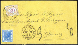 Cover 1877, Lettera Da Bologna Il 11.12 Per Genova Affrancata Con 20 C. Azzurro Tiratura Di Torino (fuori Corso Dal 31.8 - Otros & Sin Clasificación