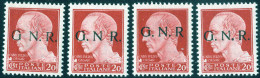 ** 1944, 20 C. Carminio Con La Soprastampa "G.N.R." Die Brescia Con Le Varietà Senza Punto Dopo "G", Senza Punto Dopo "N - Andere & Zonder Classificatie