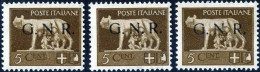 ** 1944, 5 C. Bruno Con La Soprastampa "G.N.R." Di Brescia Con Le Varietà Senza Punto Dopo "N", Punto Grosso Dopo La "N" - Otros & Sin Clasificación