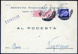 Cover 1944, Cartolina Da Vercelli Il 25.4 Per Vigevano Affrancata Con 1 L. Violetto Imperiale E Pacchi Postali 60 Cent.  - Andere & Zonder Classificatie