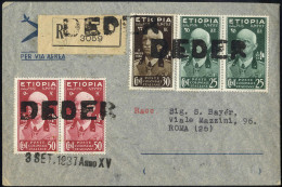 Cover 1937, Raccomandata Di Posta Aerea Del 3.9.1937 Da Deder A Roma, Affrancata In Tariffa Con 25 C. Verde Coppia + 30  - Ethiopië