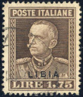 O 1930, VE II (tipo "Parmeggiani") 1,75 L. Bruno Con La Rarissima Dentellatura 13 ¾ Con La Soprastampa "LIBIA", Usato, I - Libye