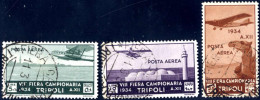 O 1934, 8. Fiera Di Tripoli, Serie Completa Usata Con Annulli Originali, Firmata Chiavarello (Sass. 125-31, A14.A20, € 2 - Libia