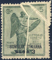 ** 1922, Vittoria 3 B. Su 5 C. Verde Con Vistose E Multiple Pieghe Di Carta, Nuovo Con Gomma Originale Integra (Sass. 30 - Somalia