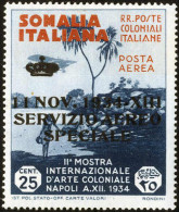 ** 1934, Servizio Aereo, 25 C. Indaco E Bruno Arancio, Nuovo Con Gomma Integra, Cert. Oro Raybaudi, Sass.2 - Somalie