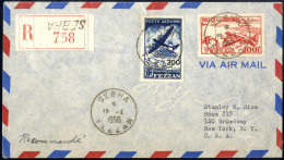 Cover 1950, Raccomandata Di Posta Aerea Del 18.4.1950 Da Sebha Per New York (USA), Affrancata Con Posta Aerea 100 F Ross - Fezzan & Ghadames