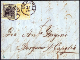 Cover 1852, Lettera Da Brescia Il 27.12 Per Bergamo Affrancata Con 5 C. Giallo E 10 C. Nero Carta A Mano, Ex Provera, Sa - Lombardo-Vénétie